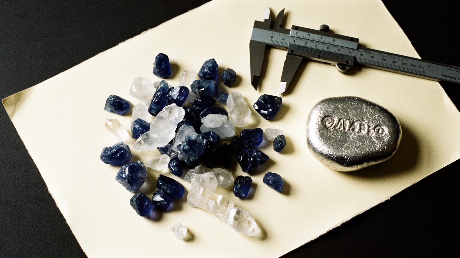 Raw stones with steel calipers